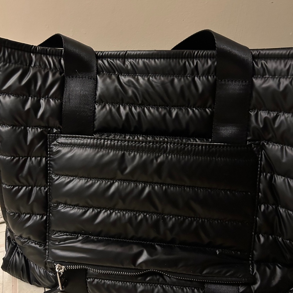 Samantha Brown New Puffy Metallic Tote Set Black